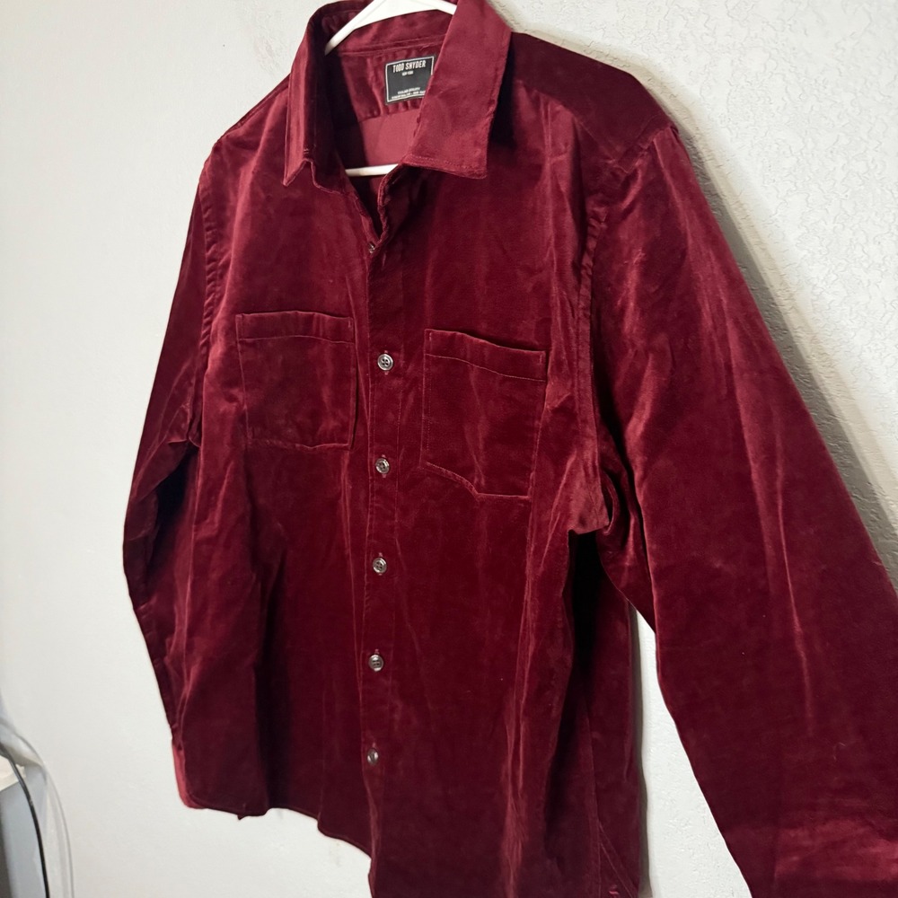 Todd Snyder Mens Burgundy Velvet Button Down Shirt Cotton Size Large - Picture 3 of 5